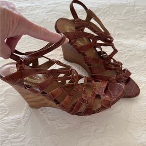 Elie Tahari Leather Strappy Wedge Sandals